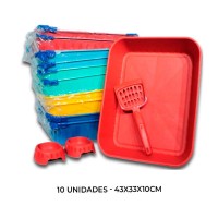 88385 - Kit Plástico Bandeja Higiênica,Pá e Comedouro Maxx Diversas Cores-Club Pet- 10 unidades - 43x33x10cm