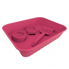 88370 - Kit bandeja higienica,pa higienica e 2 comedouros plastico maxx rosa - Club Maxx