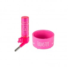 93576 - Kit bebedouro e comedouro plastico hamster rosa N3 - Injetfour 