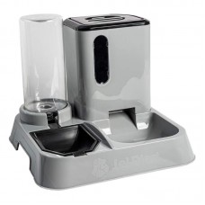 98308 - ALIMENTADOR AUTOMATICO NA COR CINZA, DE PLASTICO, COMPORTA 1 LITRO AGUA E 1KG RACAO, PETISCO E PA 