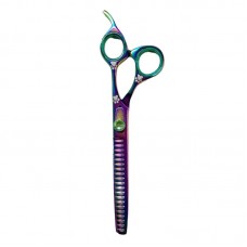 98200 - TESOURA EM ACO 420, COM LAMINA DENTADA, APOIO DE DEDO E NA COR FURTA COR