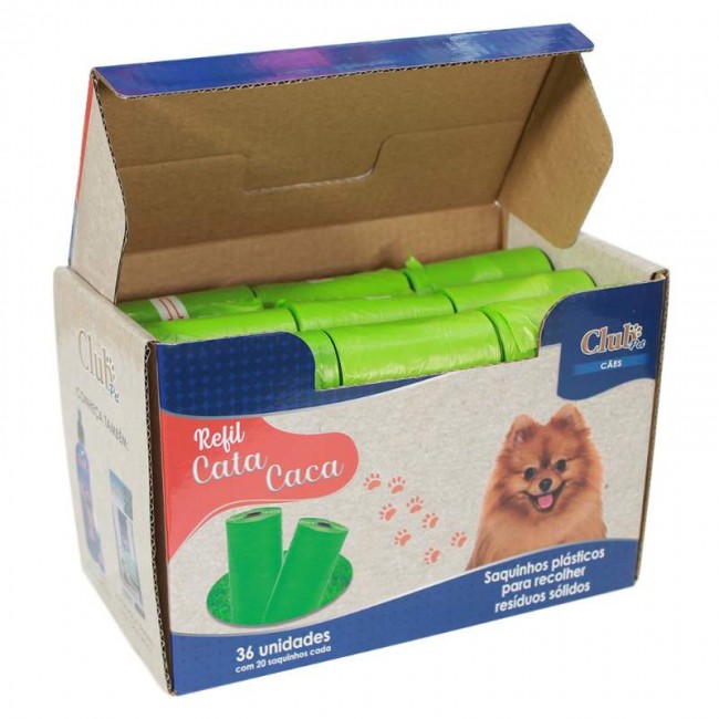Refil Plástico Cata Caca - Club Pet - caixa com 36 rolos - com 20 saquinhos cada
