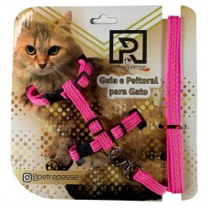 88591 - Conjunto peitoral e guia nylon para gato femea P - Pet Repasse - 20cmx20mm