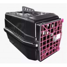 91361 - Caixa de transporte Mec Box N2 Preto com porta rosa - Mec Pet - MEDIDAS:A33XL35XC53CM