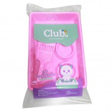92309 - Kit bandeja higienica,pa higienica e 2 comedouros plastico rosa - Club Four - com 10 unidades