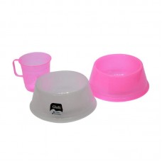 93600 - Kit comedouro, bebedouro e copo plastico rosa e branco P - Club Lilopety - 17x17x14cm