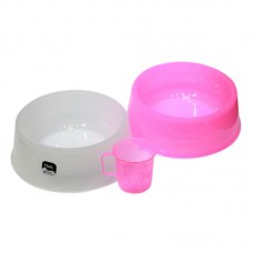 93609 - Kit comedouro, bebedouro e copo plastico rosa e branco G - Club Lilopety - 27x27x25cm
