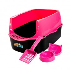 93689 - Bandeja Higienica Plastico Furba SandBox Acomp 1 pá e 2 Comedouros Rosa - Jel Plast