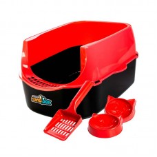 93690 - Bandeja Higienica Plastico Furba SandBox Acomp 1 pá e 2 Comedouros Vermelho - Jel Plast