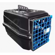 93959 - Caixa de transporte Mec Box Preto com porta Azul N1 - Mec Pet - COMP:32CM X LARG:26CM X ALT22CM
