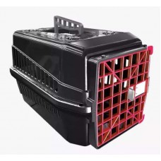 93960 - Caixa de transporte Mec Box Preto com porta Vermelho N1 - Mec Pet - COMP:32CM X LARG:26CM X ALT22CM