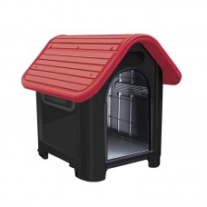 94265 - Casa plastica Dog Home N3 Preto com teto Vermelho - Mec Pet - TAMANHO: A:43 X L:43 X C:49CM