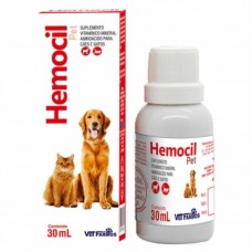 94848 - Suplemento vitaminico hemocil pet 30ml - Vet Farmos - para cães e gatos
